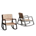 Modern Leisure Chair with Rocking Design Dark Frame and Light Brown Leather Seat Backrest