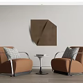 Leisure Sofa Set With Orange Upholstery Metal Armrests Plaid Cushions And Small Side Table