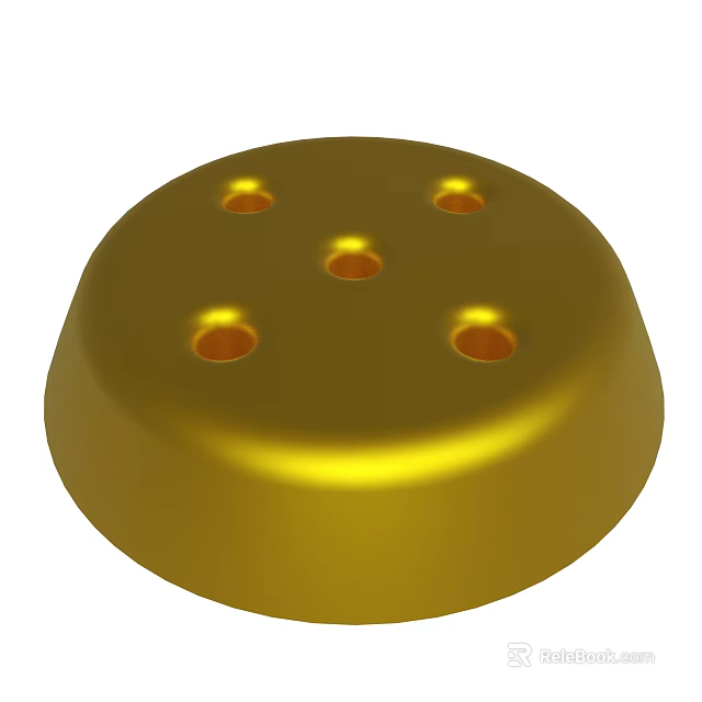 Golden Circular Shiny Object With Five Holes And Smooth Surface 3d model 