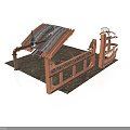 Brown Wooden Equipment Structure With Roof Fence Pipes And Brackets