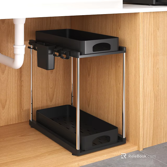Black Bathroom Cabinet Rack With Double Layer Tray And Metal Frame Wall Mounted Storage Organizer 3d model 