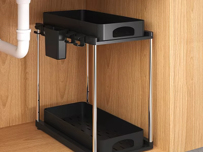 Black Bathroom Cabinet Rack With Double Layer Tray And Metal Frame Wall Mounted Storage Organizer 3d model