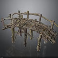 Rustic Handcrafted Twig Bridge Structure With Wooden Planks And Natural Branches