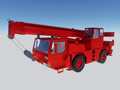 Red Crane Utility Truck With Extended Boom And Heavy Lifting Capability 3d model