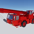 Red Crane Utility Truck With Extended Boom And Heavy Lifting Capability