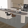 Sleek Modern Kitchen Bar Counter Area With Stylish Stools And Open Layout Design 3d model