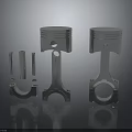 Metallic Engine Pistons And Connecting Rods Displayed On Reflective Surface