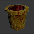 Artistic Sculpted Yellow Flower Pot With Red Splatters And Textured Surface