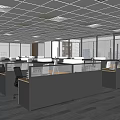 Modern Public Office Space With Cubicle Workstations And Large Windows For Natural Light 3d model