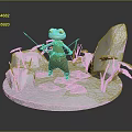Frog with a bow and arrow standing among rocks and plants