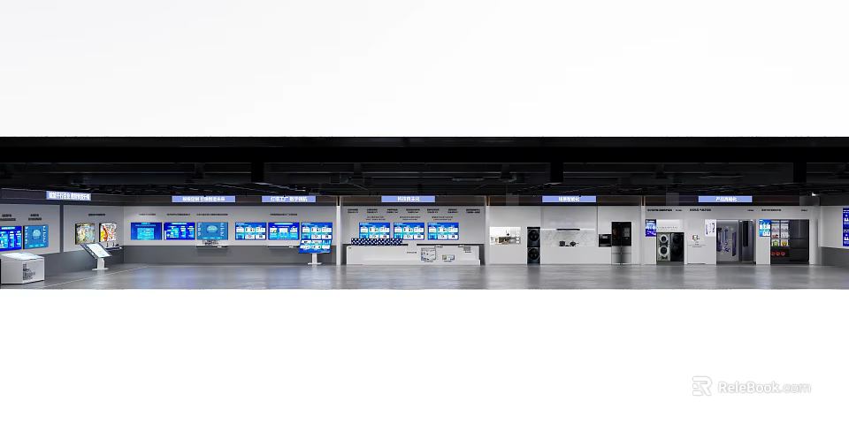 Modern Airport Check in Area With Digital Information Screens And Self Service Kiosks 3d model 