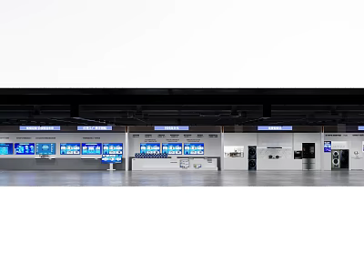 Modern Airport Check in Area With Digital Information Screens And Self Service Kiosks 3d model