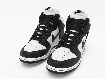 High Top Black And White Shoes With Nike Logo And Leather Upper Design 3d model