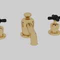 Elegant Golden Two Handle Bathroom Faucet With Black Knobs And Classic Design 3d model