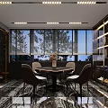 Elegant Hotel Mahjong Room Interior With Round Table Comfortable Chairs And Marble Floor