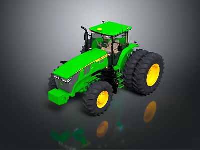 Green Heavy Duty Tractor With Large Yellow Wheels And Spacious Operator Cab 3d model