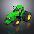 Green Heavy Duty Tractor With Large Yellow Wheels And Spacious Operator Cab 3d model