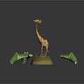 Decorative Giraffe Figurine With Crocodile Models On Blue Base Home Decor