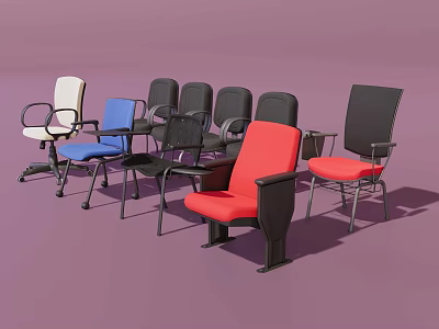 Stylish Single Chairs In Various Colors With Metal Frames And Comfortable Seats 3d model