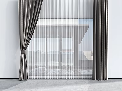 Gray Curtain With White Sheer For Modern Elegant Window Interior Design 3d model