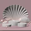 Pink Background Display Shelves With Shell Decorations Marble Platforms And Pearls 3d model