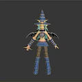 Woman With Blue Hair And Horned Wizard Hat In Colorful Outfit With Wings