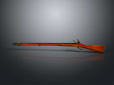 Antique Weapon Rifle with Wooden Stock and Metal Barrel Brown Finish Gray Background 3d model