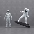 Multiple Astronauts Standing With One Riding Skateboard In Modern Gray Scene