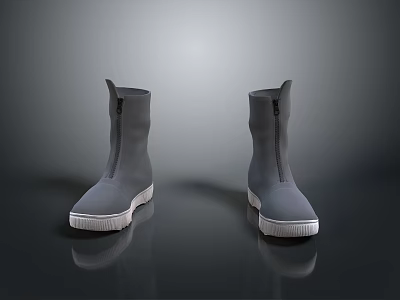 Gray Zipper Boots With White Soles For Comfortable Daily Use 3d model