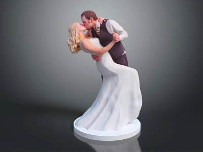 Wedding Couple Figurine Embracing And Kissing In Attire 3d model