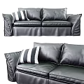 Black Leather Two Seater Sofa With Striped Cushion Modern Comfortable Design