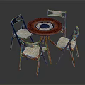 Round Dining Table with Four Chairs Wooden Frame and Woven Seats Decorative Center