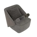 Modern Minimalist Accent Chair With Gray Fabric Wooden Armrest And Textured Cushion