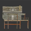 Rustic Wooden House on Stilts with Porch Sloped Roof and Chimney