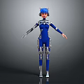 Futuristic Female Character In Blue Cybernetic Suit With Mechanical Details