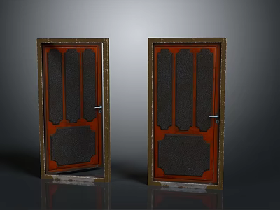 Double Wooden Entrance Doors With Brown Frames And Black Glass Inserts Design 3d model