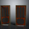 Double Wooden Entrance Doors With Brown Frames And Black Glass Inserts Design