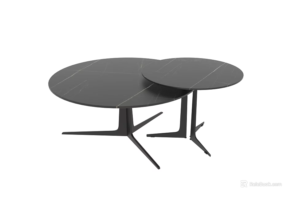 Modern Black Round Coffee Tables With Marble Top And Crossed Base Design 3d model 
