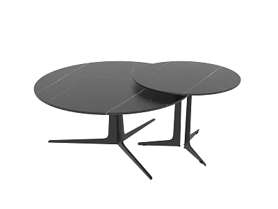Modern Black Round Coffee Tables With Marble Top And Crossed Base Design 3d model