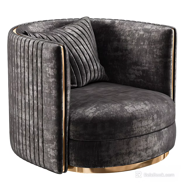 Luxurious Gray Velvet Single Seater Sofa With Curved Arms And Gold Accents 3d model 