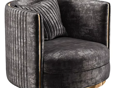 Luxurious Gray Velvet Single Seater Sofa With Curved Arms And Gold Accents 3d model