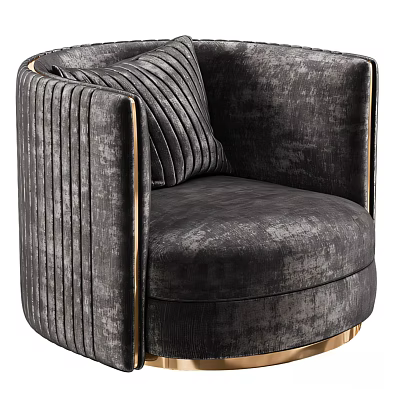 Luxurious Gray Velvet Single Seater Sofa With Curved Arms And Gold Accents 3d model