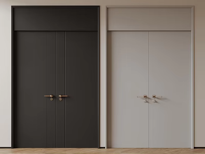 Modern Black and Light Gray Paneled Double Doors With Metal Handles In Interior Space 3d model