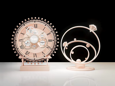 Pink Commercial Clock With Roman Numerals Orbital Ring Stand Diamond Accent And Spherical Elements 3d model