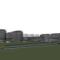 Modern Architectural Complex With Green Roof And Curved Design Features