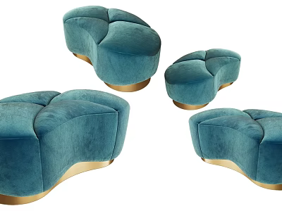 Curved Teal Velvet Stools With Unique Design And Gold Metal Base 3d model