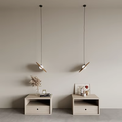 Minimalist Modern Entryway Side Cabinets With Pendant Lights Dried Flowers Vase And Photo Frame 3d model