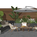 Outdoor Patio Furniture Set With Wooden Table And Chairs And Umbrella