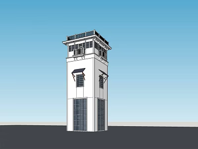 Modern White Tower Structure With Windows And Top Platform Design 3d model