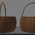 Two Brown Woven Wicker Storage Baskets With Handles For Home Organization 3d model